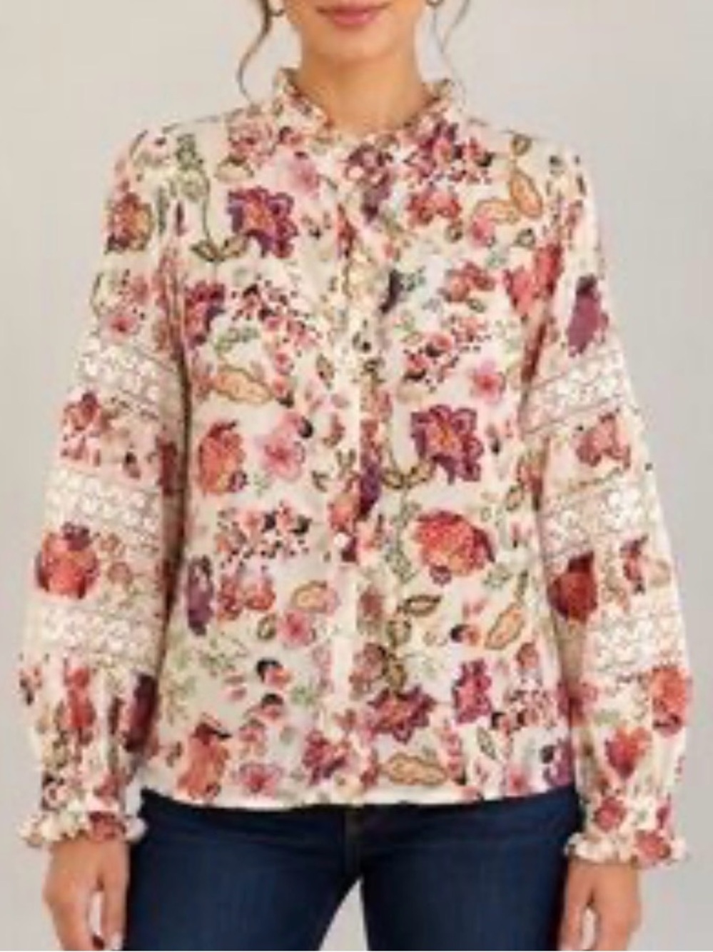 House Of Harlow Pink Floral Boho Ruffle Puff Sleeve Blouse Peasant Top Women’s L